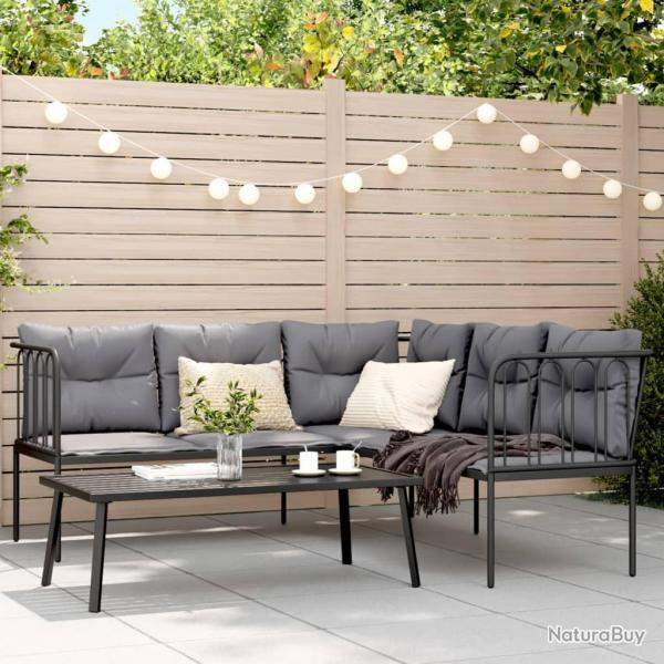 canaps de jardin et coussins noir acier textilne alsavelo