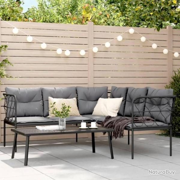 canaps de jardin et coussins noir acier textilne