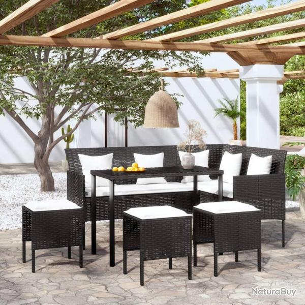 canaps en L 5pcs avec coussins rsine tresse noir alsavelo