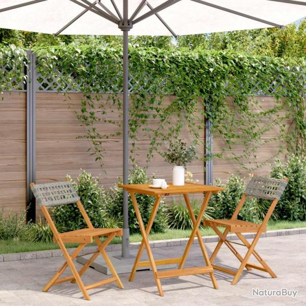 bistro 3 pcs gris rsine tresse et bois massif alsavelo