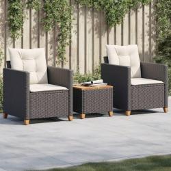 bistro 3 pcs et coussins noir résine tressée acacia alsavelo