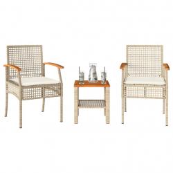 bistro 3 pcs coussins beige résine tressée acacia alsavelo