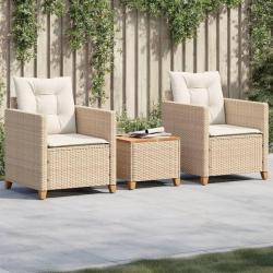 bistro 3 pcs coussins beige résine tressée acacia alsavelo