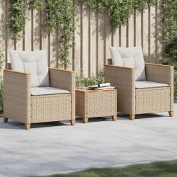 bistro 3 pcs coussins beige résine tressée acacia alsavelo