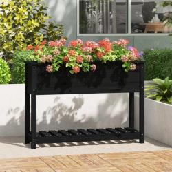 Jardinière avec étagère Noir 111,5x34,5x81cm Bois massif de pin alsavelo