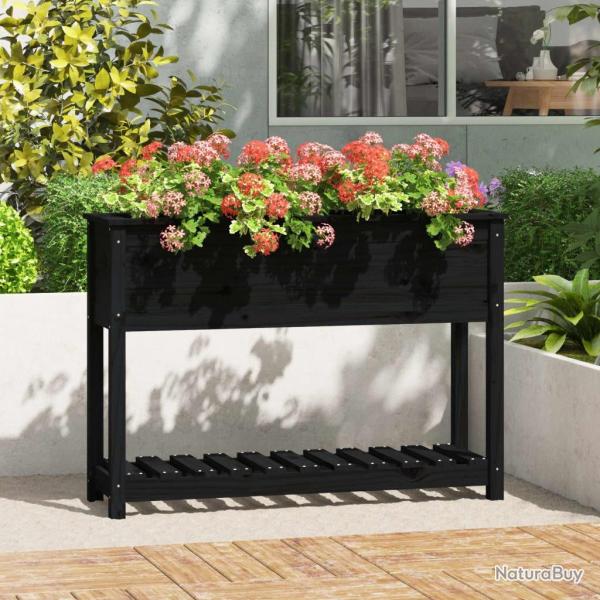 Jardinire avec tagre Noir 111,5x34,5x81cm Bois massif de pin alsavelo