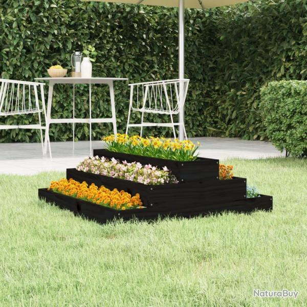 Jardinire Noir 80x80x27 cm Bois massif de pin alsavelo
