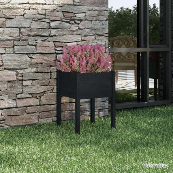 Jardinire Noir 50x50x70 cm Bois de pin massif alsavelo