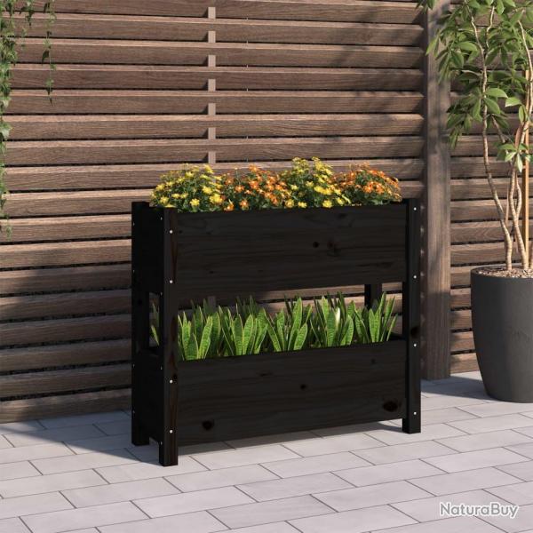 Jardinire Noir 77x25x66 cm Bois massif de pin alsavelo