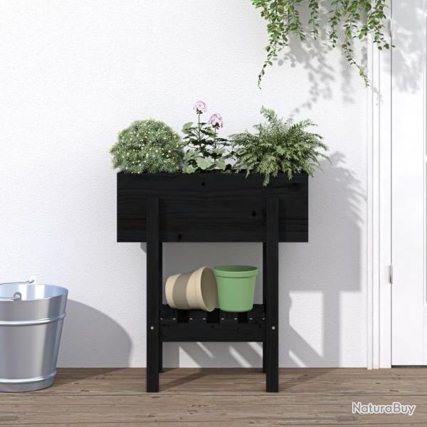 Jardinire noir 62x30x69 cm bois massif de pin alsavelo