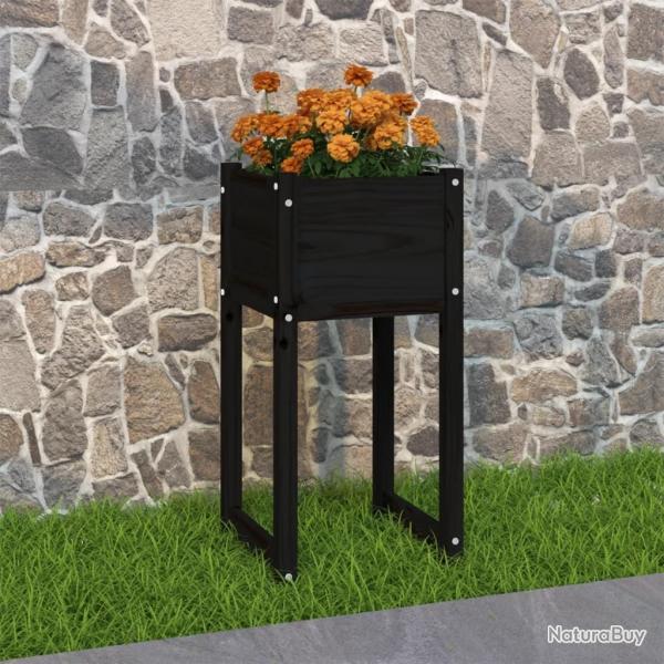 Jardinire Noir 40x40x81 cm Bois massif de pin alsavelo