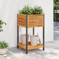 Jardinière et étagère 45x45x80 cm bois massif d'acacia et acier alsavelo