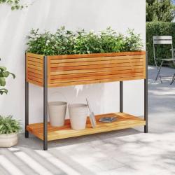 Jardinière et étagère 110x45x80cm bois massif d'acacia et acier alsavelo
