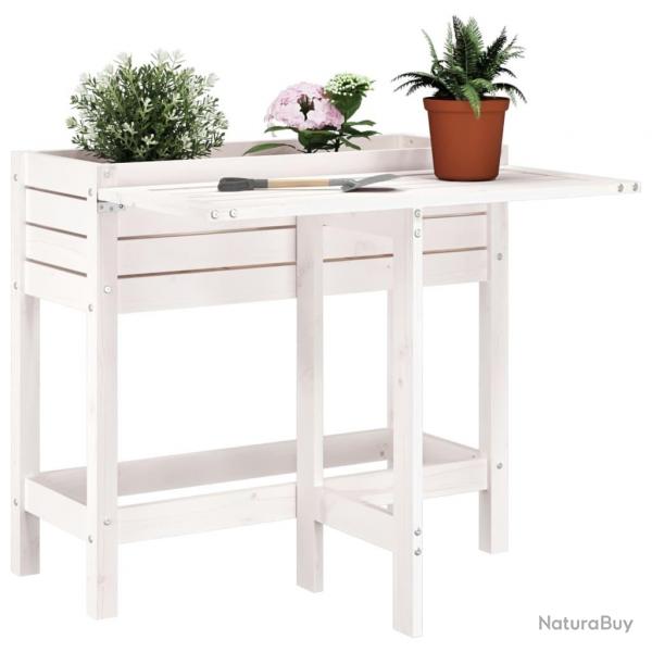 Jardinire de jardin avec plateau pliant blanc bois pin massif alsavelo
