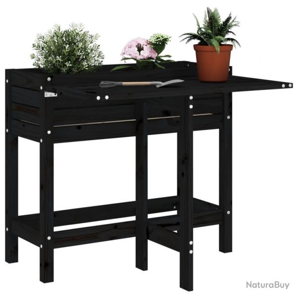 Jardinire de jardin avec dessus pliable noir bois pin massif alsavelo