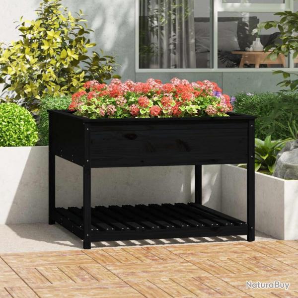 Jardinire et tagre Noir 111,5x111,5x81 cm Bois massif de pin alsavelo