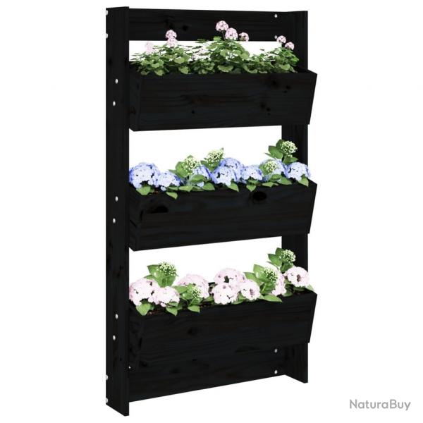 Jardinire murale 3 niveaux 60x18,5x110 cm noir bois pin massif alsavelo