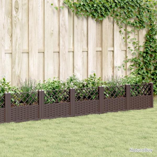 Jardinire avec piquets marron 363,5x43,5x43,5 cm PP alsavelo