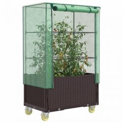 Jardinière surélevée avec housse et roues aspect rotin alsavelo