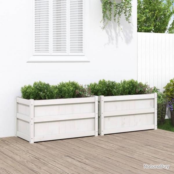 Jardinires 2 pcs blanc bois de pin massif