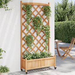 Jardinière avec treillis et roues marron bois massif de sapin alsavelo