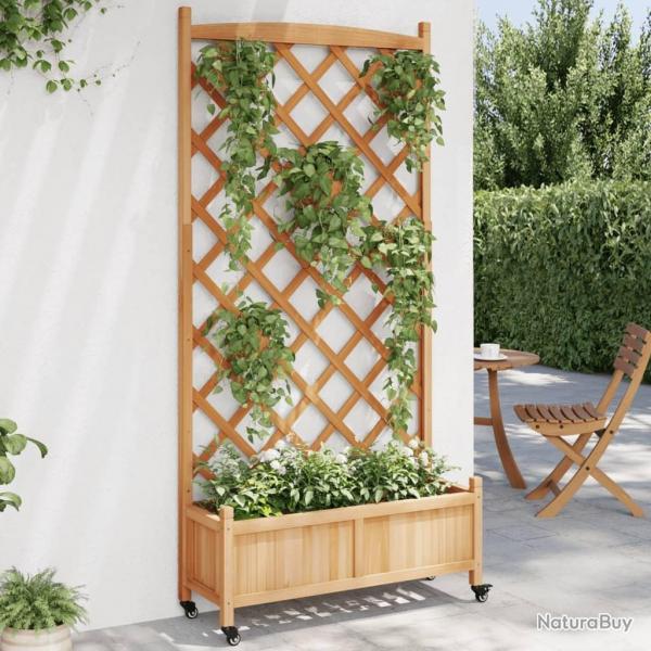 Jardinire avec treillis et roues marron bois massif de sapin alsavelo