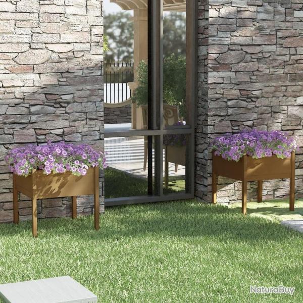 Jardinires 2 pcs Marron miel 70x70x70 cm Bois de pin massif alsavelo