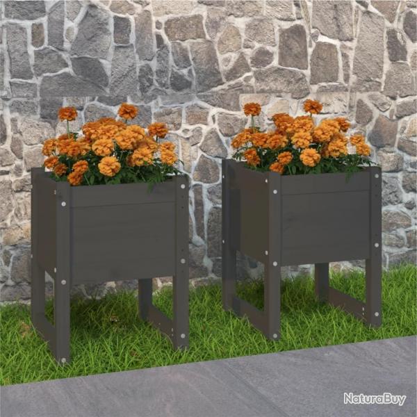 Jardinires 2 pcs Gris 40x40x52,5 cm Bois massif de pin alsavelo