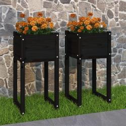 Jardinières 2 pcs Noir 40x40x81 cm Bois massif de pin alsavelo