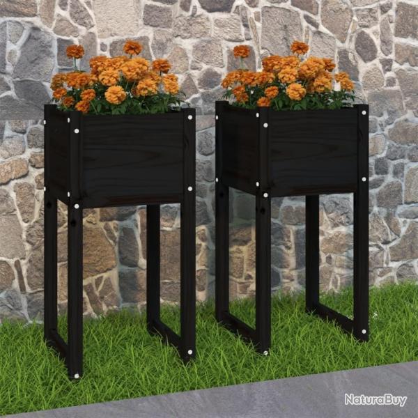 Jardinires 2 pcs Noir 40x40x81 cm Bois massif de pin alsavelo