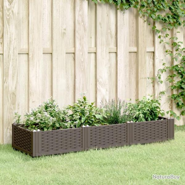 Jardinire avec piquets marron 125x40x28,5 cm PP alsavelo