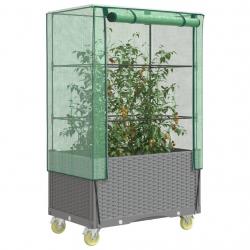 Jardinière surélevée avec housse et roues aspect rotin alsavelo