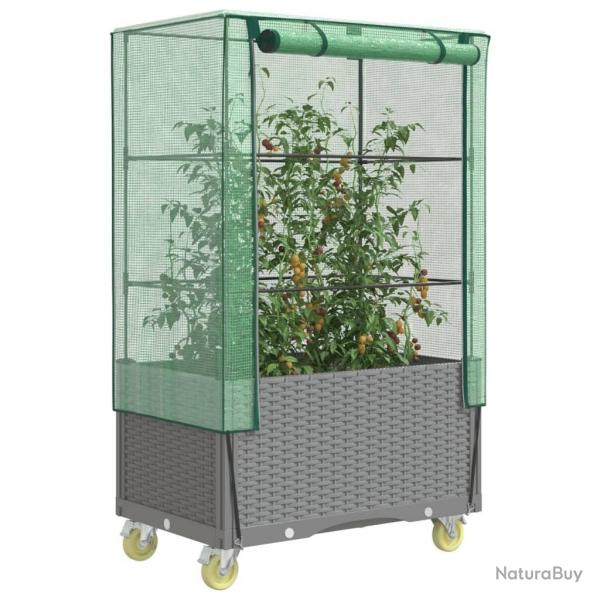 Jardinire surleve avec housse et roues aspect rotin alsavelo