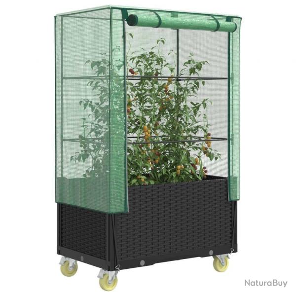 Jardinire surleve avec housse et roues aspect rotin alsavelo