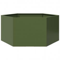 Jardinière vert olive hexagone 104x90x45 cm acier alsavelo