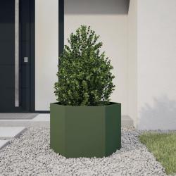 Jardinière vert olive hexagone 69x60x45 cm acier alsavelo