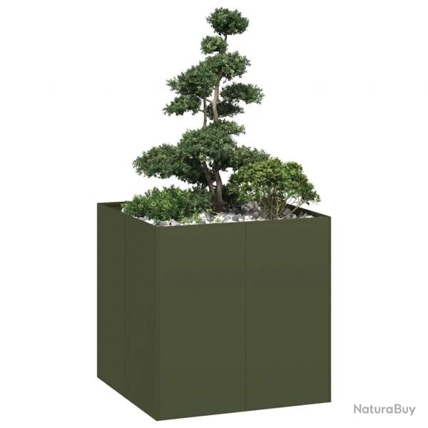 Jardinire vert olive 80x80x80 cm acier alsavelo