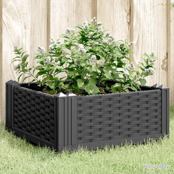 Jardinire avec piquets noir 42,5x42,5x28,5 cm PP alsavelo