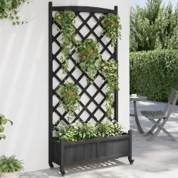 Jardinière avec treillis et roues noir bois massif de sapin alsavelo