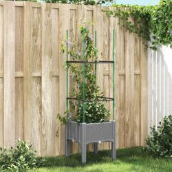 Jardinière avec treillis gris clair 40x40x142,5 cm PP alsavelo