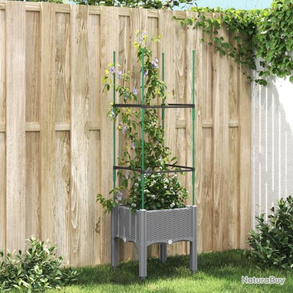 Jardinire avec treillis gris clair 40x40x142,5 cm PP alsavelo