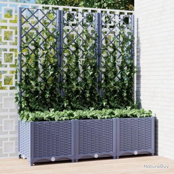 Jardinire avec treillis bleu gris 120x40x136 cm PP alsavelo
