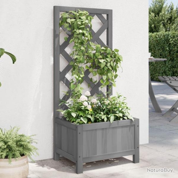 Jardinire avec treillis gris bois massif de sapin alsavelo