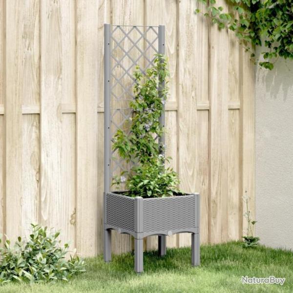 Jardinire avec treillis gris clair 40x40x142 cm PP