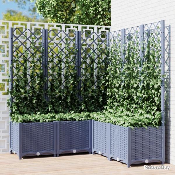 Jardinire avec treillis bleu gris 120x120x136 cm PP alsavelo