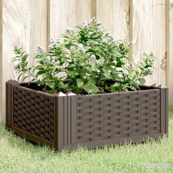 Jardinire avec piquets marron 42,5x42,5x28,5 cm PP alsavelo