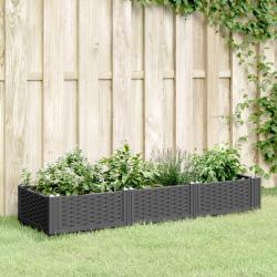 Jardinière avec piquets noir 125x40x28,5 cm PP alsavelo