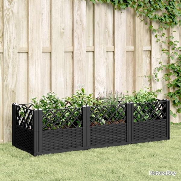 Jardinire avec piquets noir 123,5x43,5x43,5 cm PP alsavelo