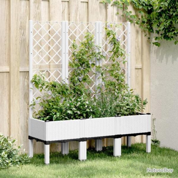 Jardinire avec treillis blanc 120x40x142 cm PP