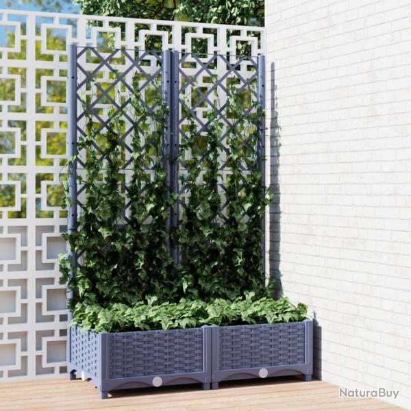 Jardinire avec treillis bleu gris 80x40x121,5 cm PP alsavelo